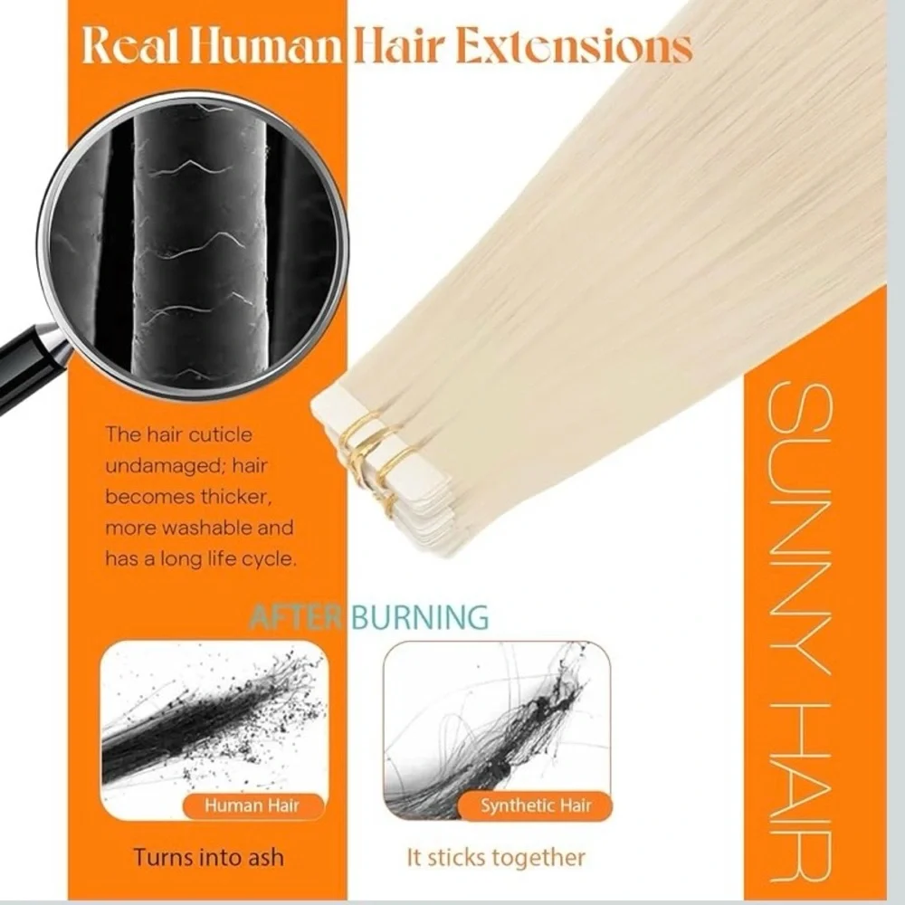 Sunny Human Hair Tape In Extensions 12 Inch 30g 20Pcs #60 Bleach Blonde Remy NEW